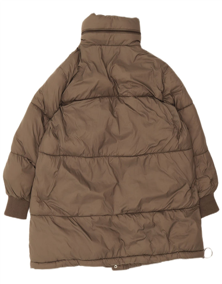 Casaco acolchoado com capuz grande Zara feminino UK 10 pequeno poliéster marrom