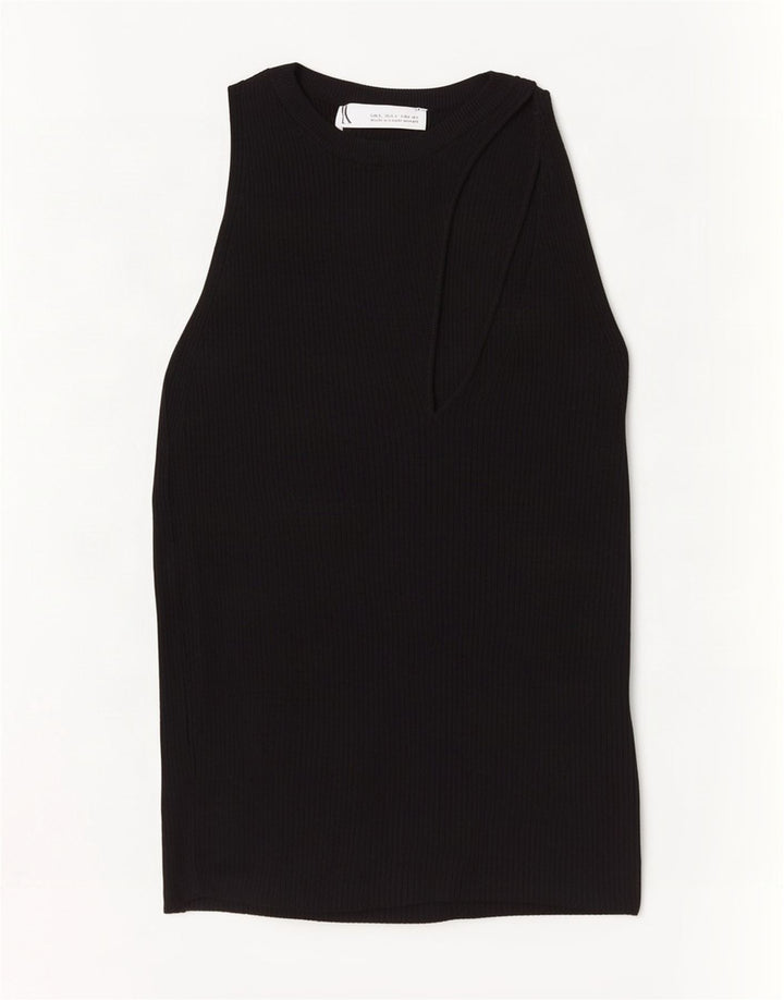 Zara Womens Crop Vest Top UK 8 Pequeno Preto Viscose