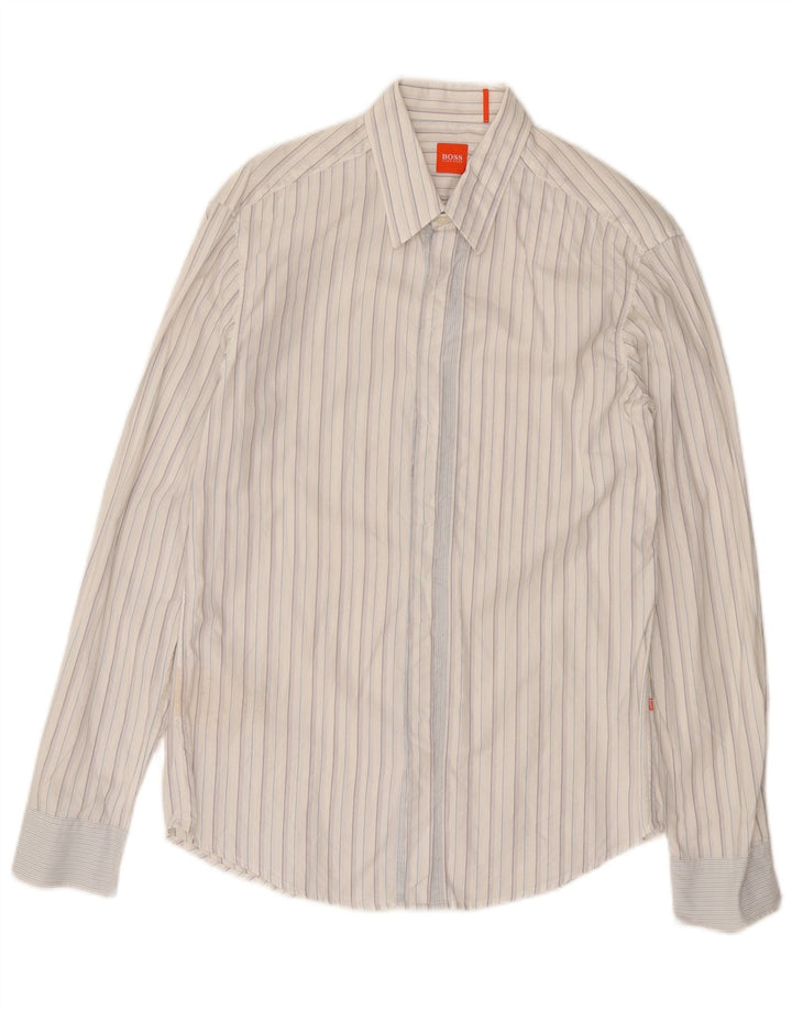 Camisa masculina Hugo Boss listrada branca média