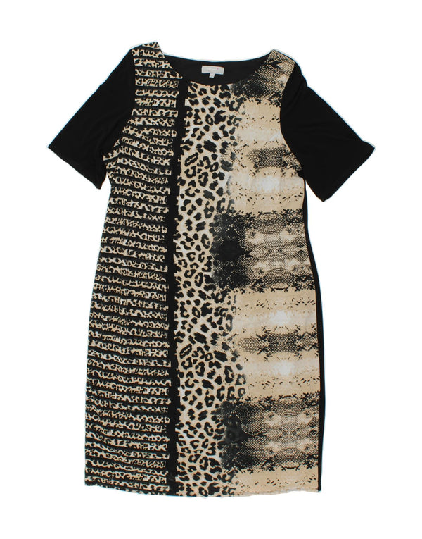 Vestido bainha feminino PER UNA Reino Unido 20 2XL preto com estampa animal camelhair