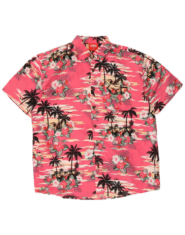 Camisa masculina de manga curta Lowes XL rosa floral poliéster havaiana