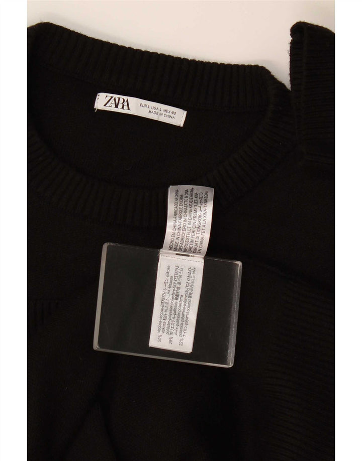 Zara Suéter masculino com gola redonda, grande viscose preta
