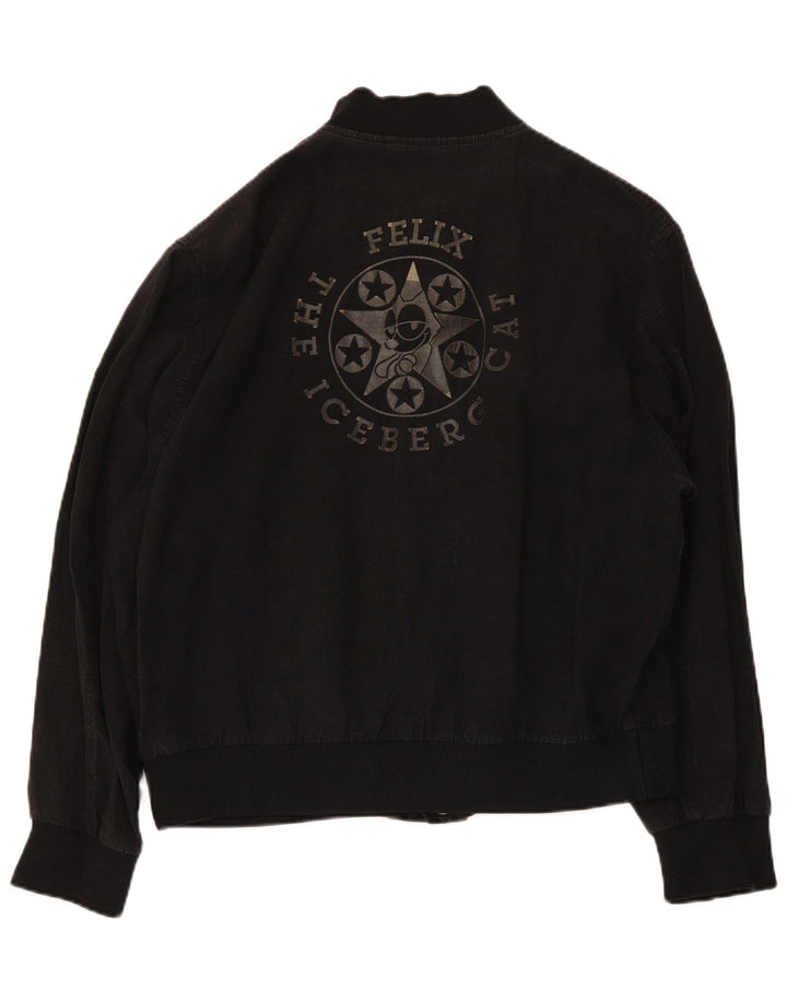 Iceberg Mens Graphic Bomber Jacket IT 48 Linho preto médio