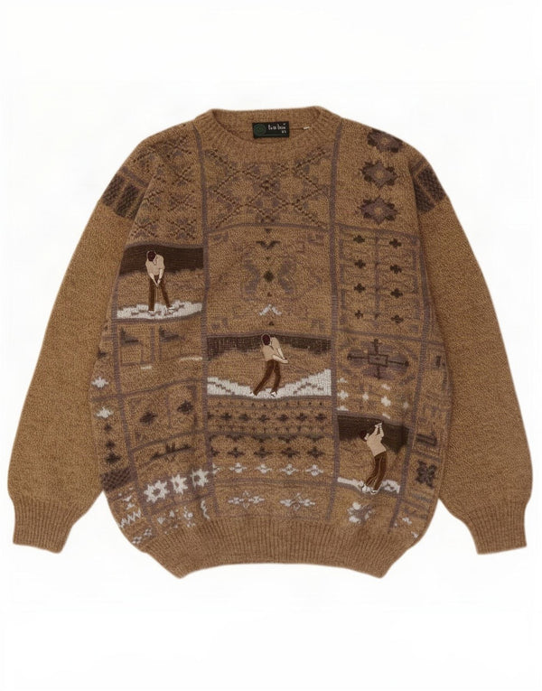 Tris Line Suéter masculino com gola redonda e gola redonda IT 54 XL marrom Fair Isle