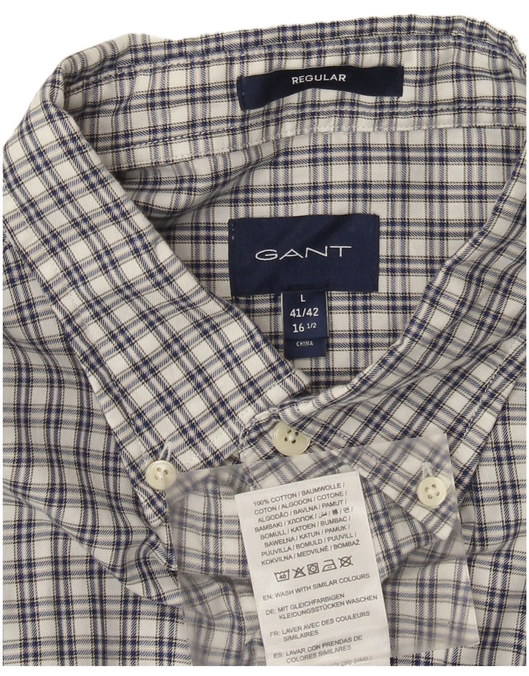 Camisa masculina Gant Regular Fit tamanho 16 1/2 grande algodão xadrez branco