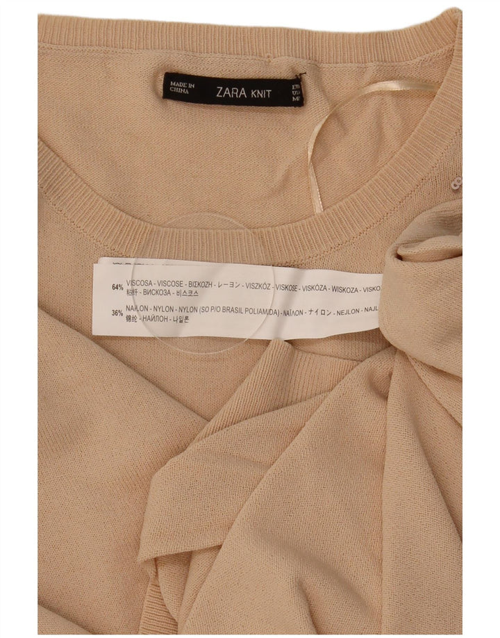 Suéter feminino Zara com gola redonda Reino Unido 14 médio bege geométrico