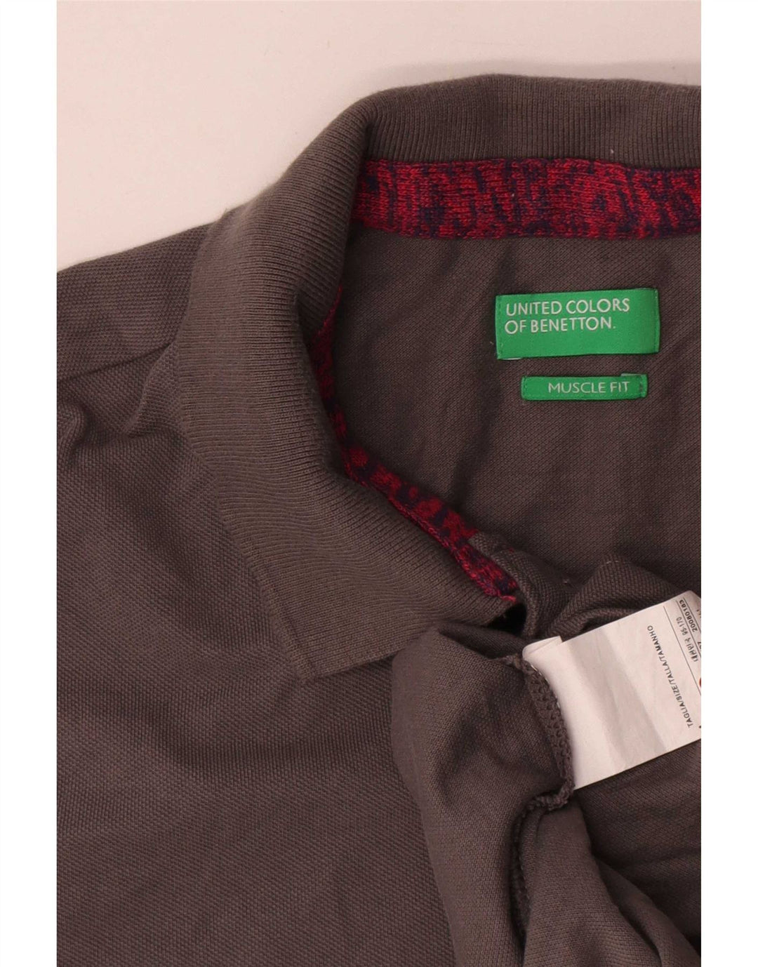 Camisa polo masculina Benetton Muscle Fit algodão cinza médio