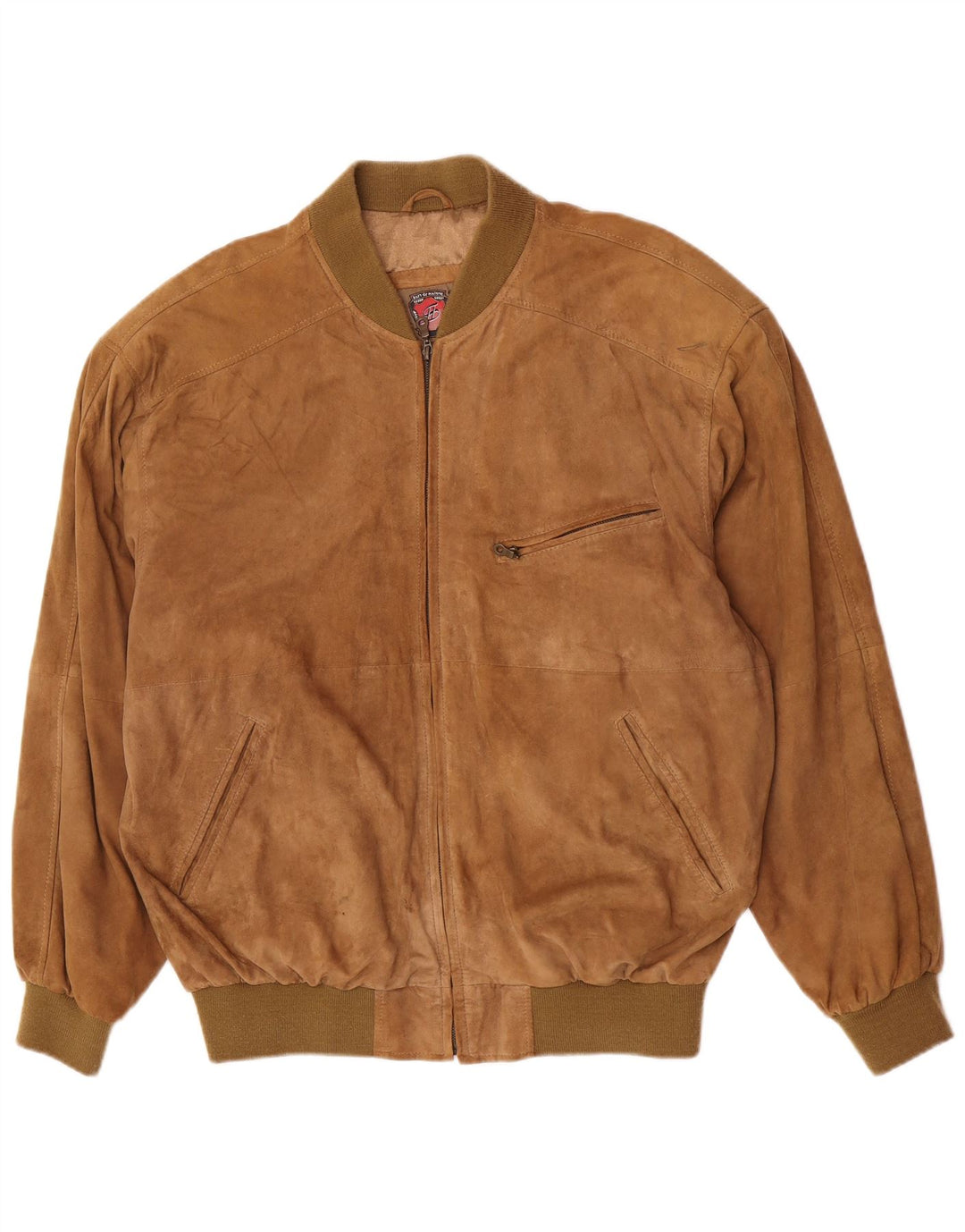 Jaqueta bomber masculina vintage de camurça Reino Unido 44 2XL couro marrom
