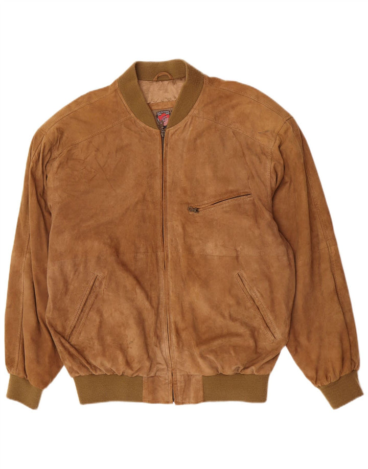 Jaqueta bomber masculina vintage de camurça Reino Unido 44 2XL couro marrom