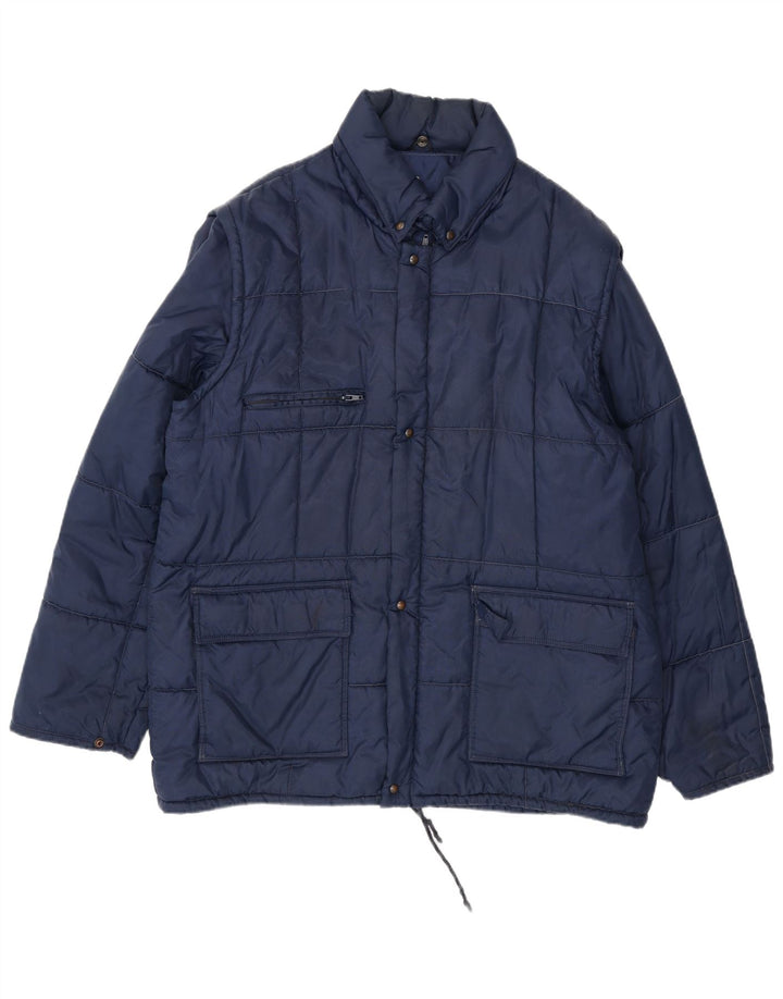 Jaqueta acolchoada masculina vintage UK 42 XL azul marinho