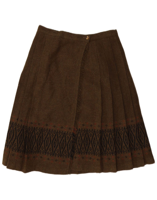 Saia plissada feminina vintage W30 médio cáqui geométrica