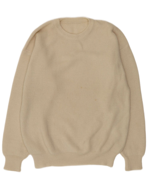 Suéter masculino vintage com gola redonda XL off white acrílico