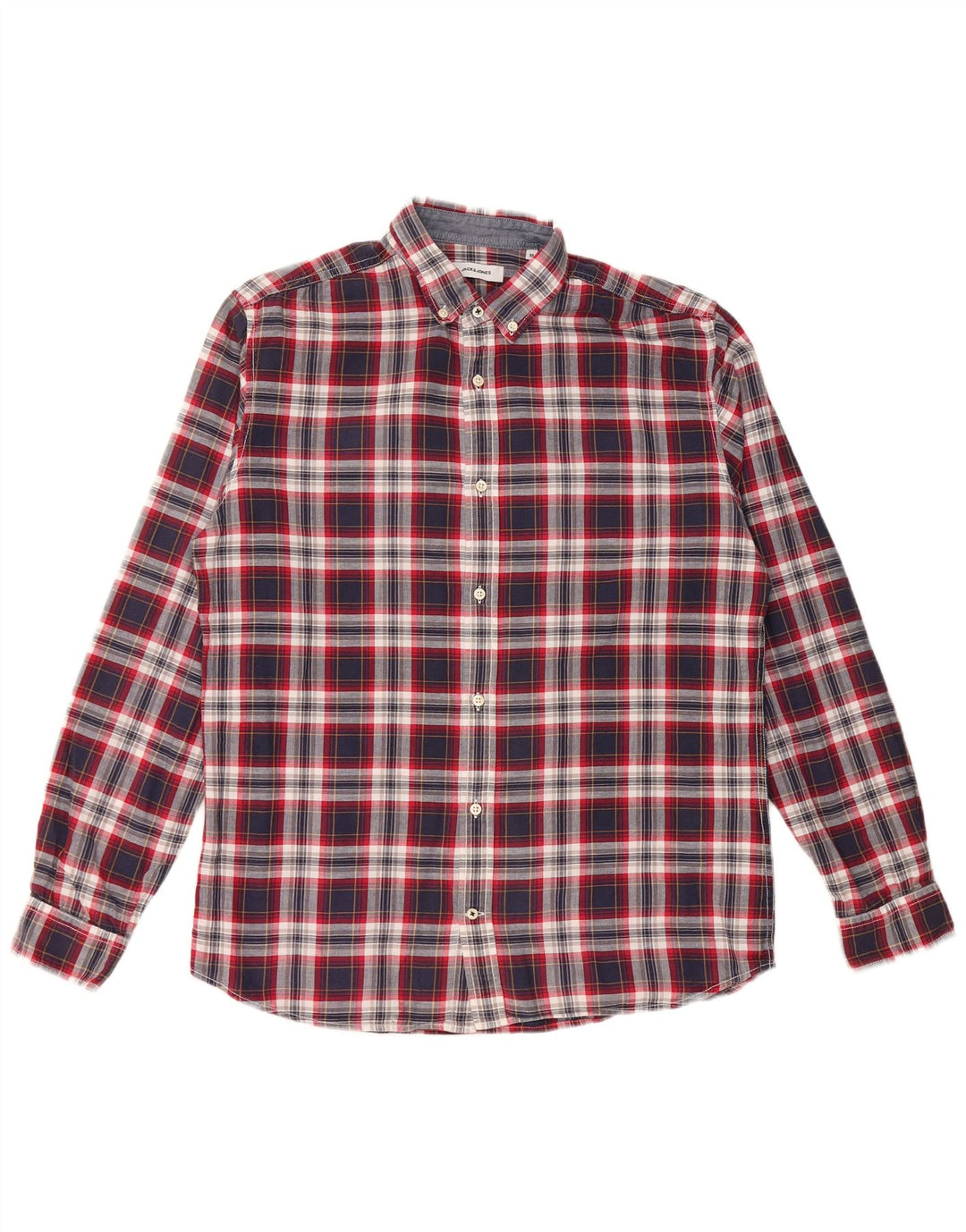 Camisa masculina JACK & JONES de algodão xadrez azul marinho médio