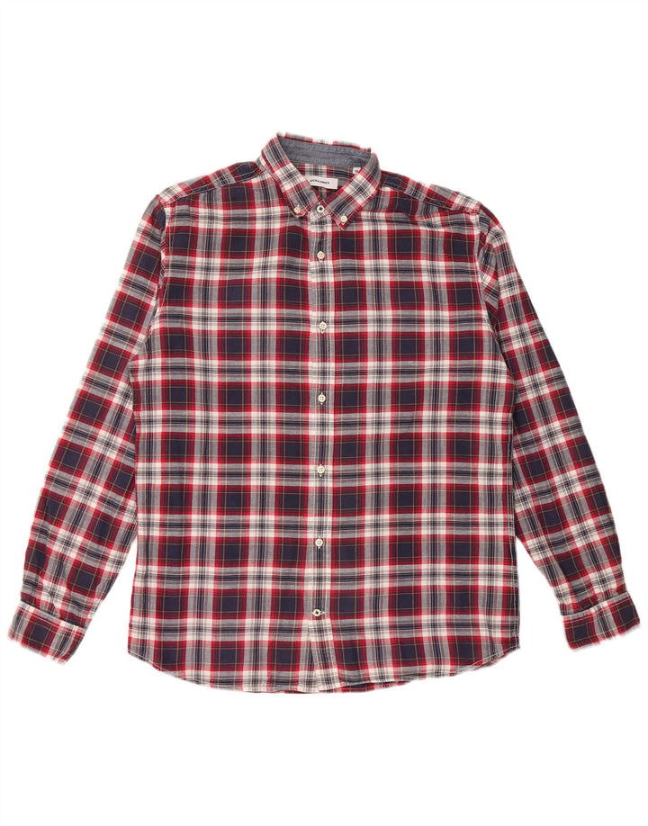 Camisa masculina JACK & JONES de algodão xadrez azul marinho médio