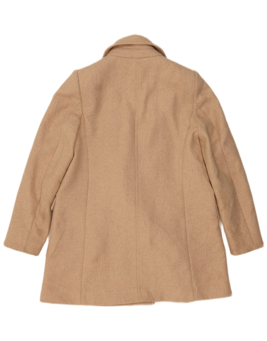Casaco feminino Zara com peito duplo Reino Unido 10 lã espinha de peixe pequena bege