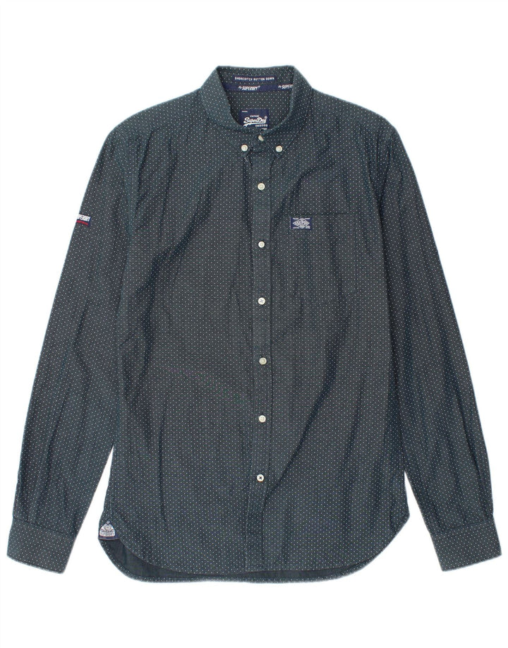 Camisa masculina SUPERDRY pequena algodão manchado azul marinho