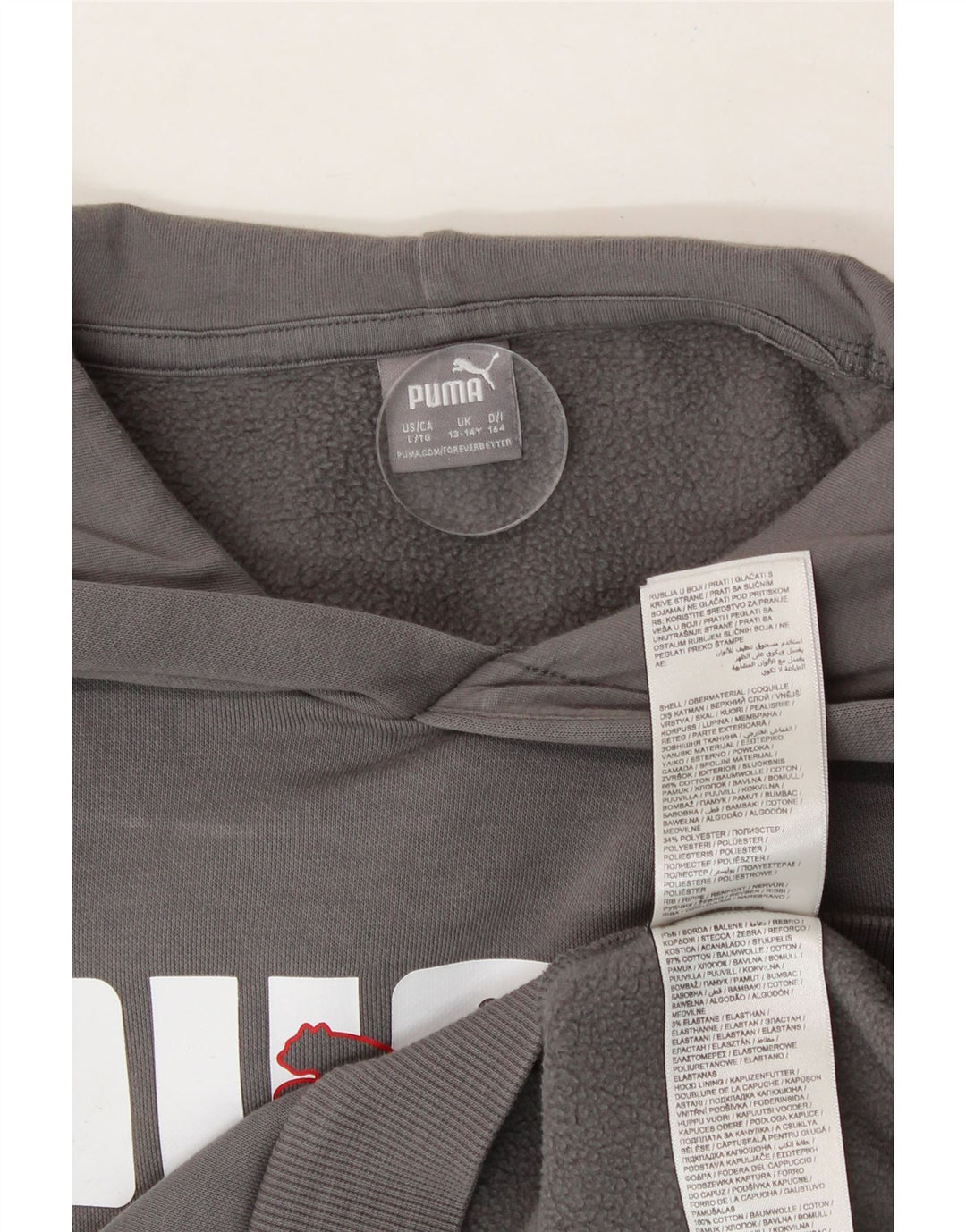 PUMA Boys Graphic Hoodie Jumper 13-14 Years Grey Cotton Vintage Puma and Second-Hand Puma from Messina Hembry 