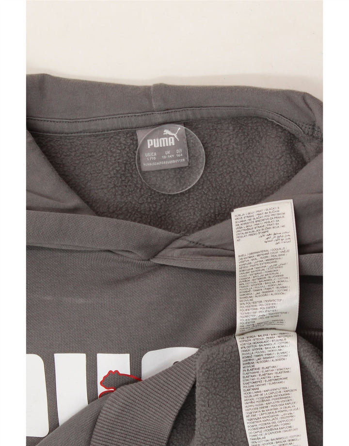 PUMA Boys Graphic Hoodie Jumper 13-14 Years Grey Cotton Vintage Puma and Second-Hand Puma from Messina Hembry 