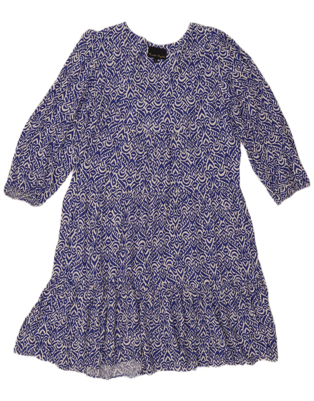 Vestido feminino Phase Eight com estampa abstrata evasê UK 12 azul médio