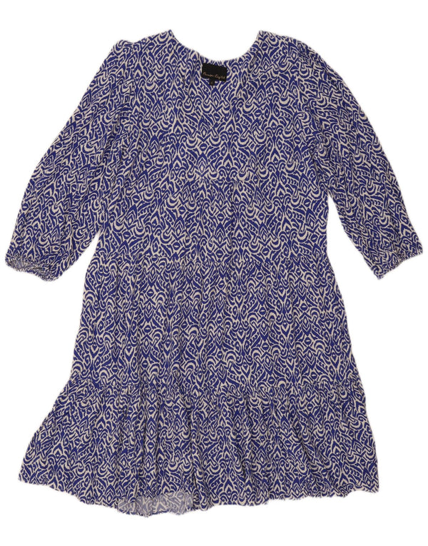 Vestido feminino Phase Eight com estampa abstrata evasê UK 12 azul médio
