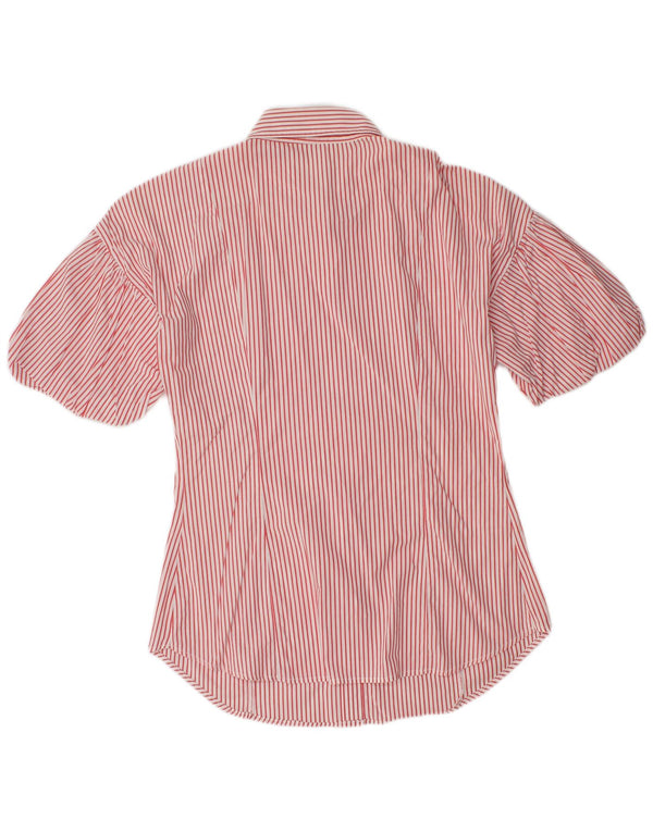 Camisa feminina de manga curta Benetton UK 14 listrada vermelha média