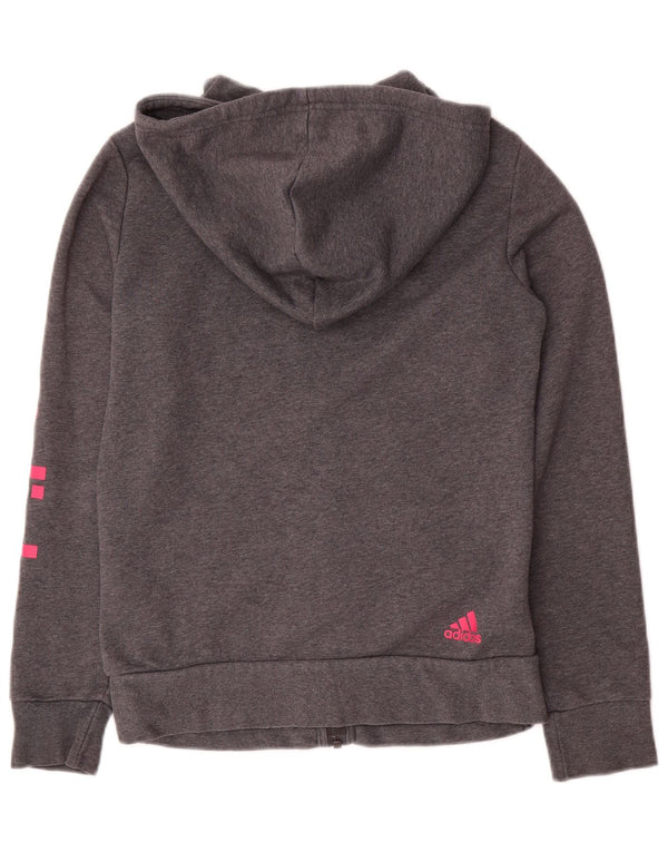 Suéter Adidas feminino com capuz e zíper gráfico UK 8/10 pequeno algodão cinza