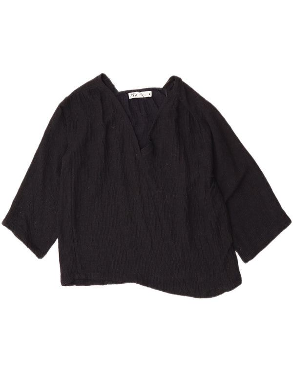 Blusa feminina Zara manga 3/4 oversized UK 6 XS azul marinho viscose