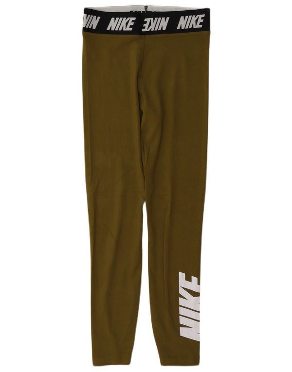 Leggings Nike Femininas Graphic UK 10 Pequenas Cáqui Colorblock Algodão