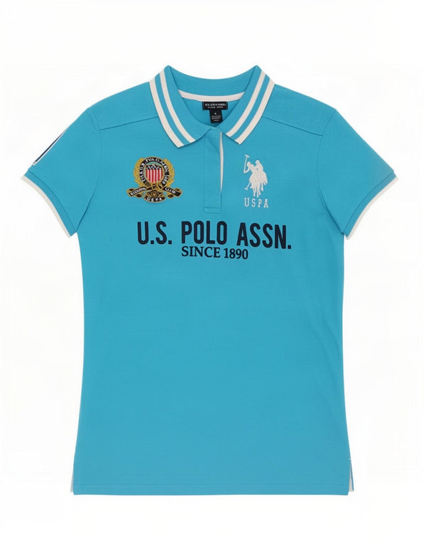 US Polo Assn. Camisa gráfica feminina UK 14 grande algodão azul