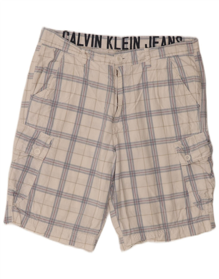 Shorts cargo masculino Calvin Klein W34 grande algodão xadrez branco