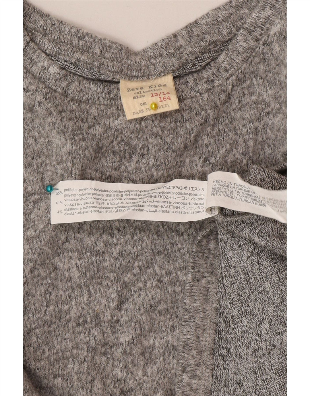 Zara Girls Top manga comprida 13-14 anos cinza poliéster manchado