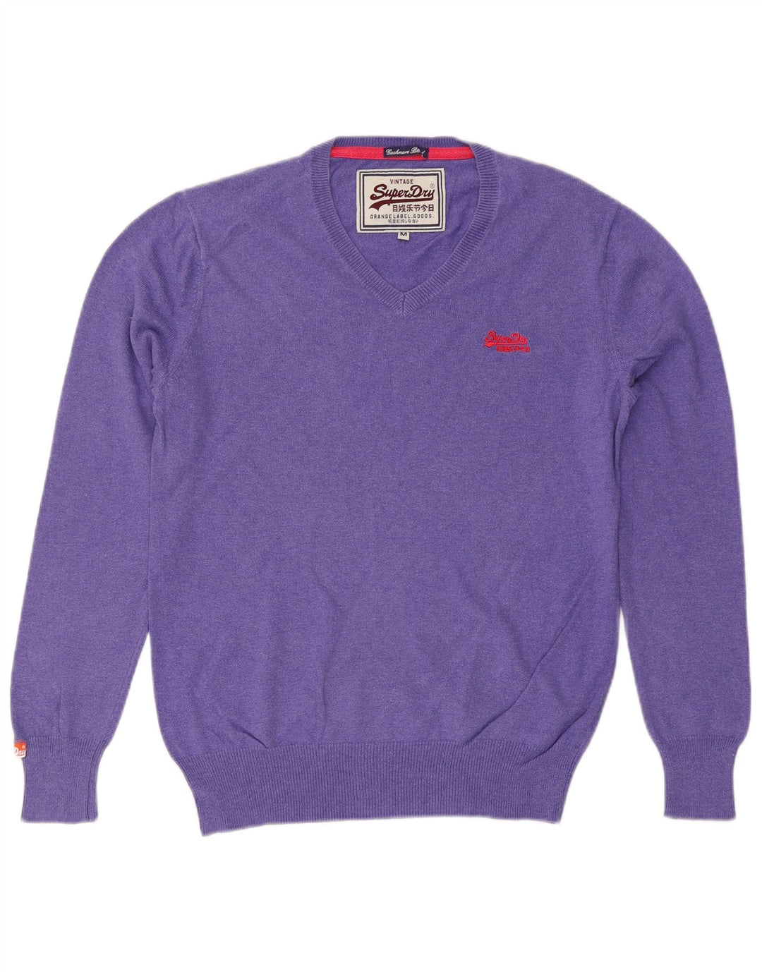 Suéter feminino SUPERDRY com decote em V Reino Unido 14 algodão roxo médio