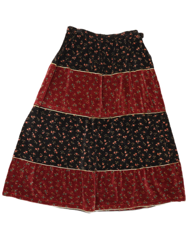 Saia larga de veludo feminino vintage W30 floral vermelho médio
