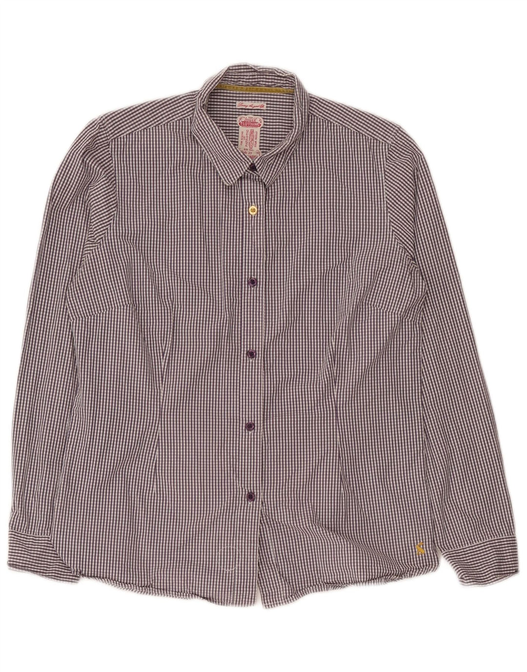 Camisa feminina Joules UK 14 algodão guingão roxo médio