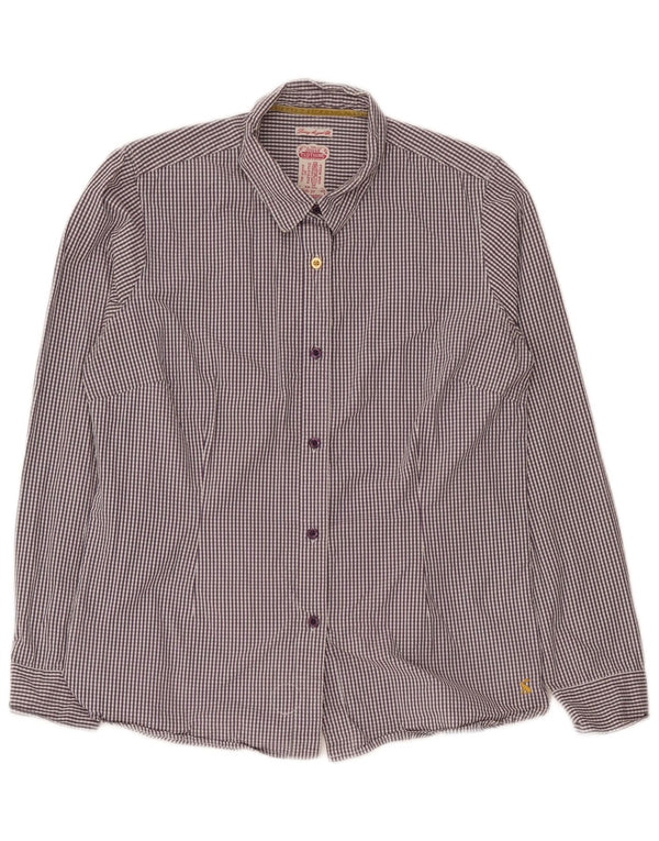 Camisa feminina Joules UK 14 algodão guingão roxo médio