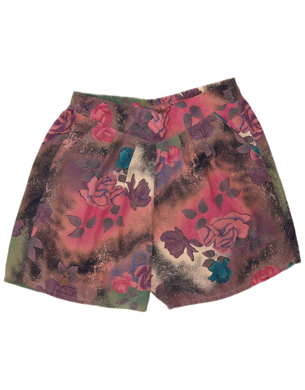 Shorts Chino feminino vintage de cintura alta W38 XL Seda floral multicolorida