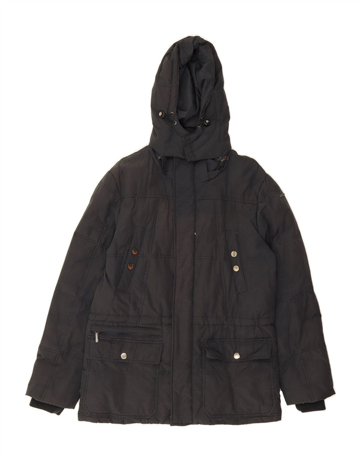 IVY OXFORD Mens Hooded Padded Jacket IT 50 Large Navy Blue Cotton Vintage Ivy Oxford and Second-Hand Ivy Oxford from Messina Hembry 