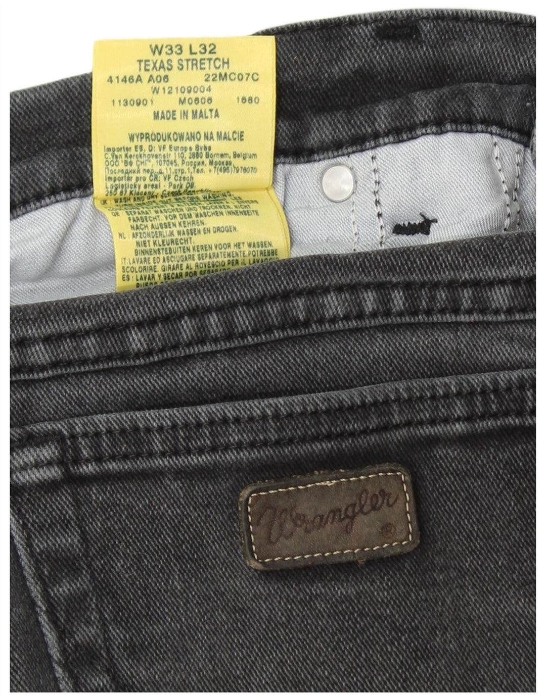 WRANGLER Masculino Texas Stretch Straight Jeans W33 L32 Algodão Preto
