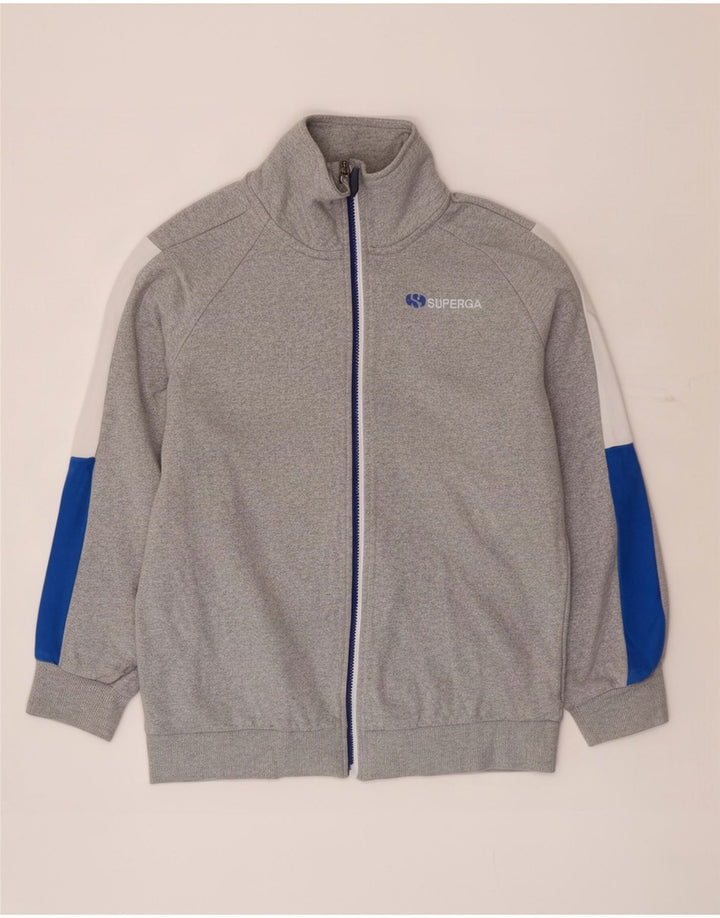 Superga Womens Tracksuit Top Jacket UK 14 Médio Cinza Colourblock Algodão