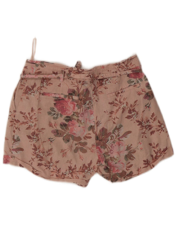 Shorts Chino Feminino Oasis UK 8 Pequeno W27 Linho Floral Rosa
