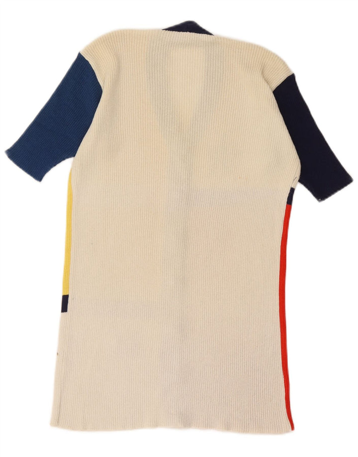 Suéter cardigã gráfico feminino vintage Reino Unido 12 médio multicolorido