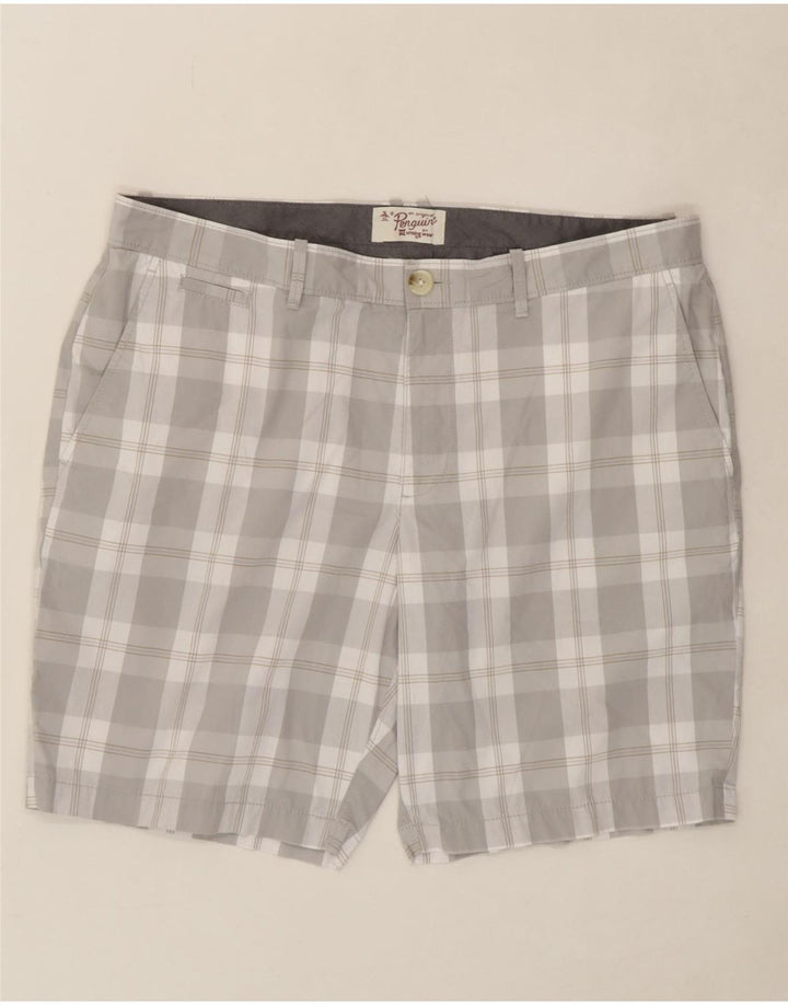 PENGUIN Mens Chino Shorts W38 XL Grey Check Cotton Vintage Penguin and Second-Hand Penguin from Messina Hembry 