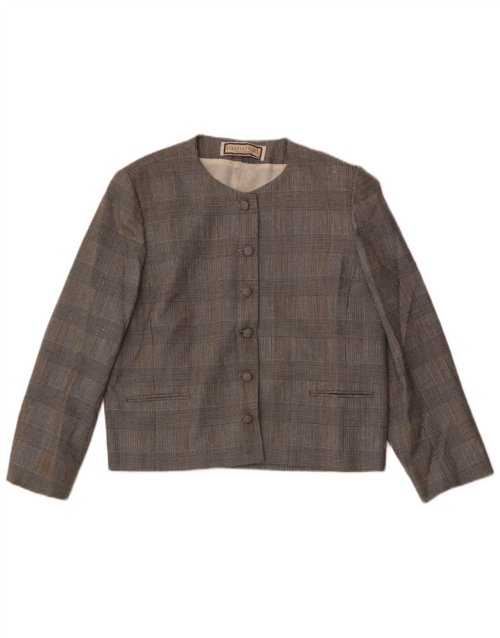 Jaqueta blazer feminina de 6 botões Mansfield UK 18 XL poliéster xadrez cinza