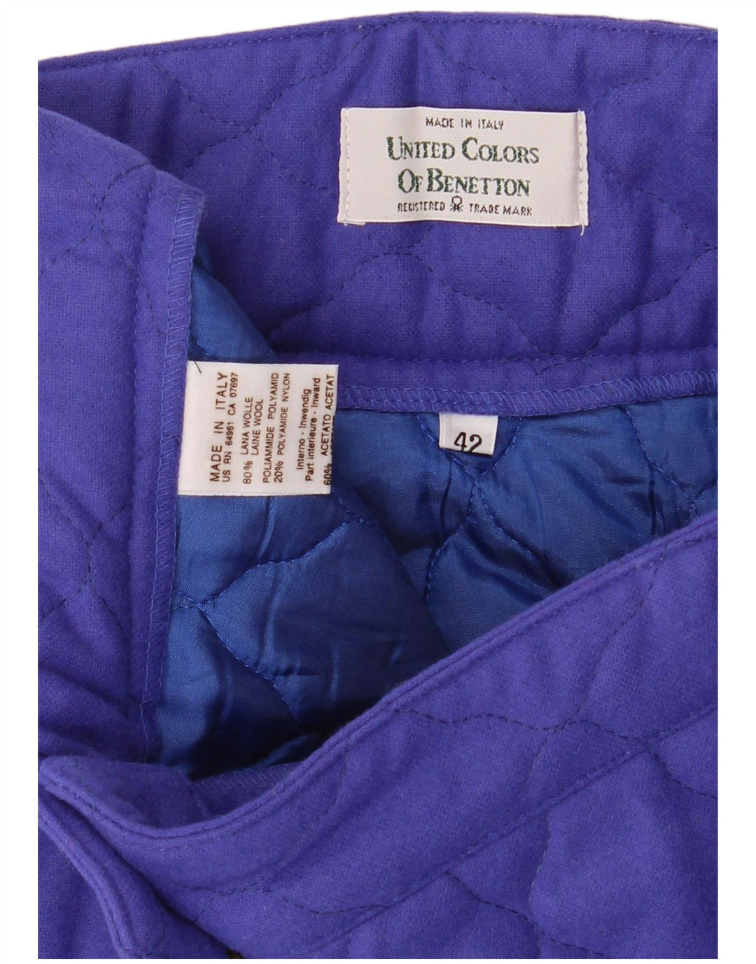 Minissaia feminina acolchoada de cintura alta Benetton IT 42 médio W26 lã roxa