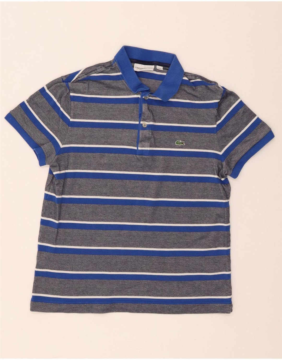 Camisa polo masculina Lacoste Regular Fit tamanho 4 algodão listrado azul médio