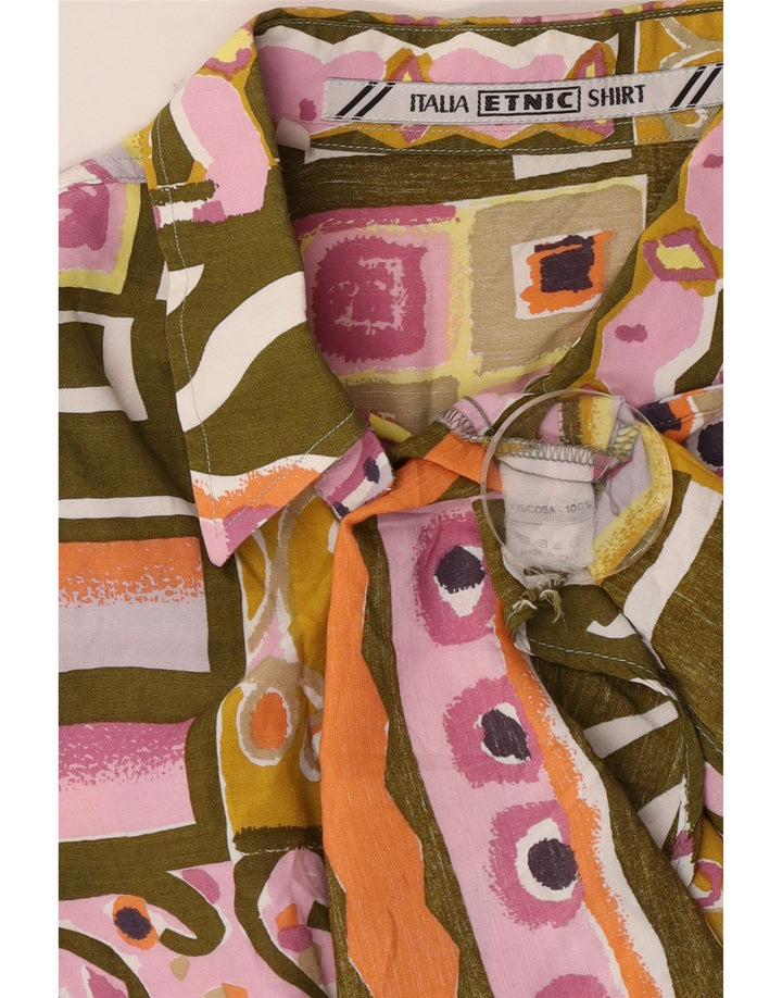 Camisa masculina vintage de manga curta grande viscose multicolorida