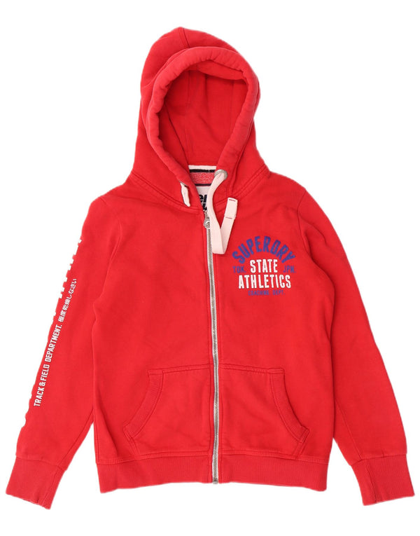 Suéter feminino Superdry com capuz e zíper gráfico UK 16 grande algodão vermelho