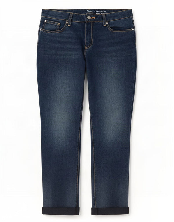 Jeans feminino Gap Boyfriend Fit Tapered UK 10 pequeno W30 L27 algodão azul