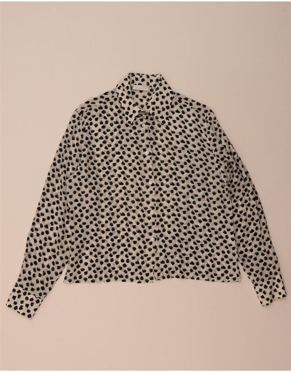 Blusa feminina vintage IT 46 grande acetato com estampa animal branca