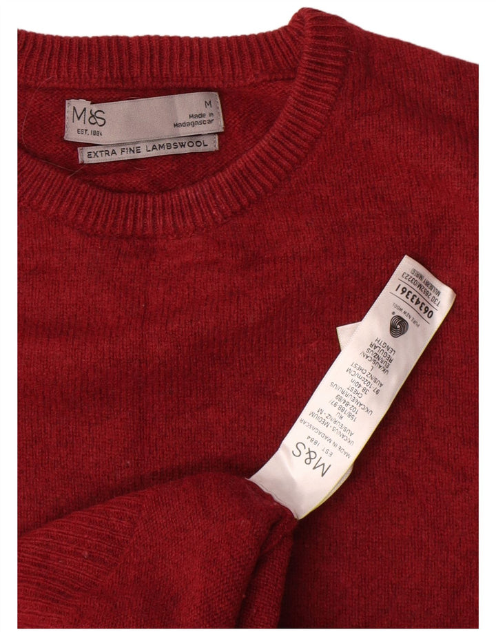 Suéter masculino Marks & Spencer com gola redonda, lã vermelha média